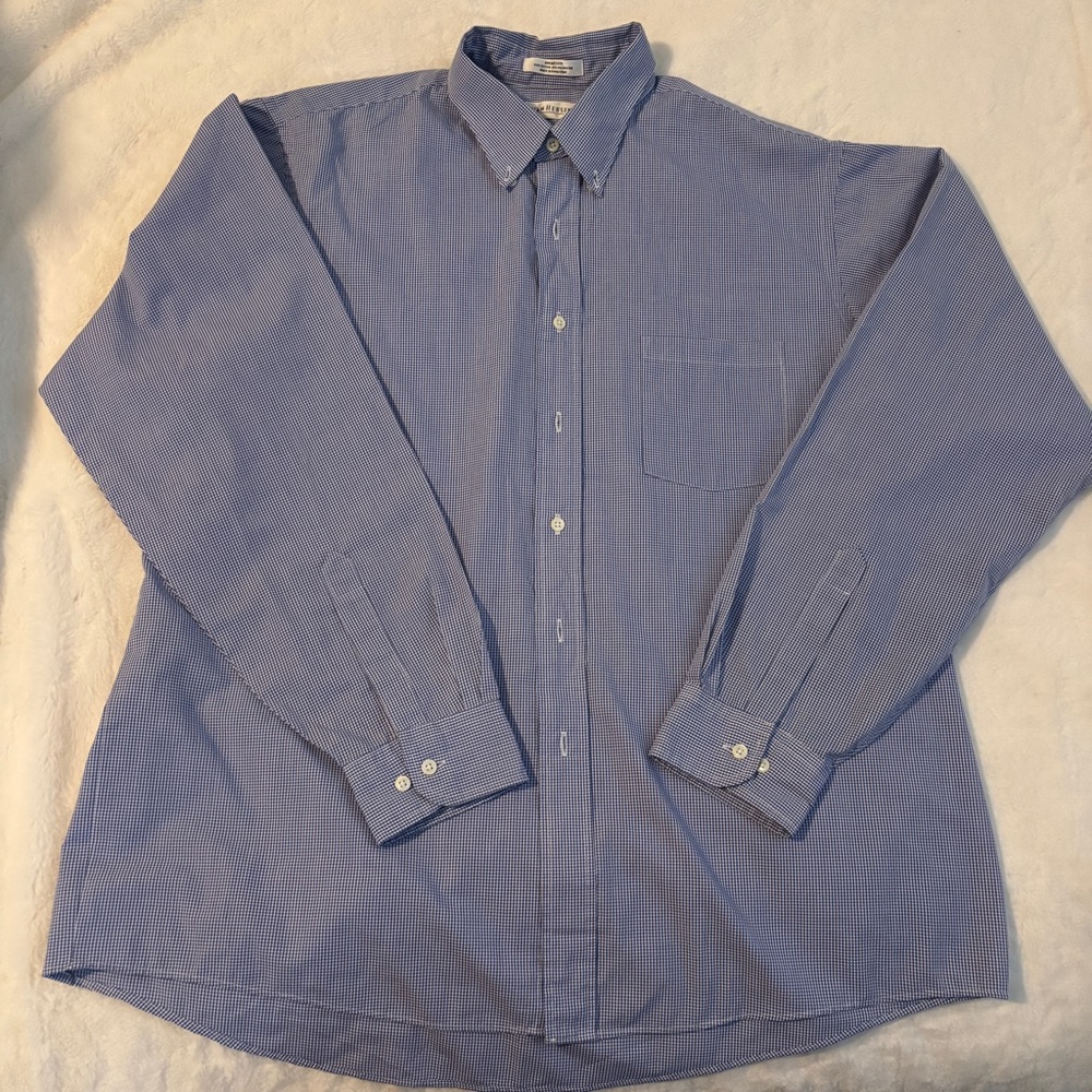 Van Heusen Oxford Shirt Mens  17.5/ 2XL‎  Blue Check Button Up Long Sleeve